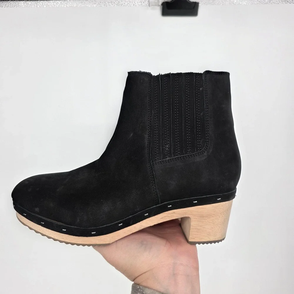 LOFT Women's Black Suede‎ Wood Heel Clog Bootie Size 10.5 M